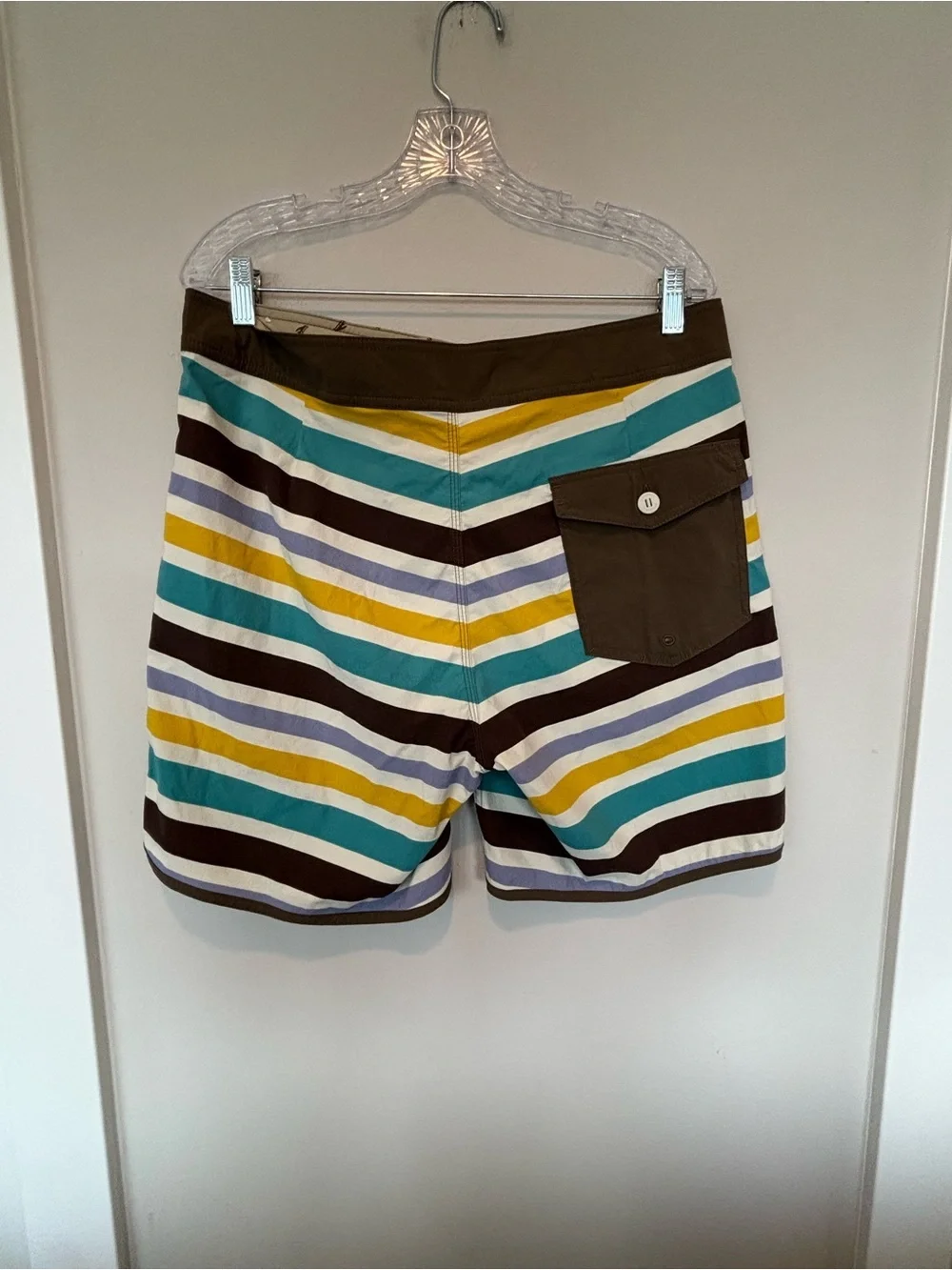NEW Patagonia Men’s Brown, Teal & Yellow Striped Board Shorts